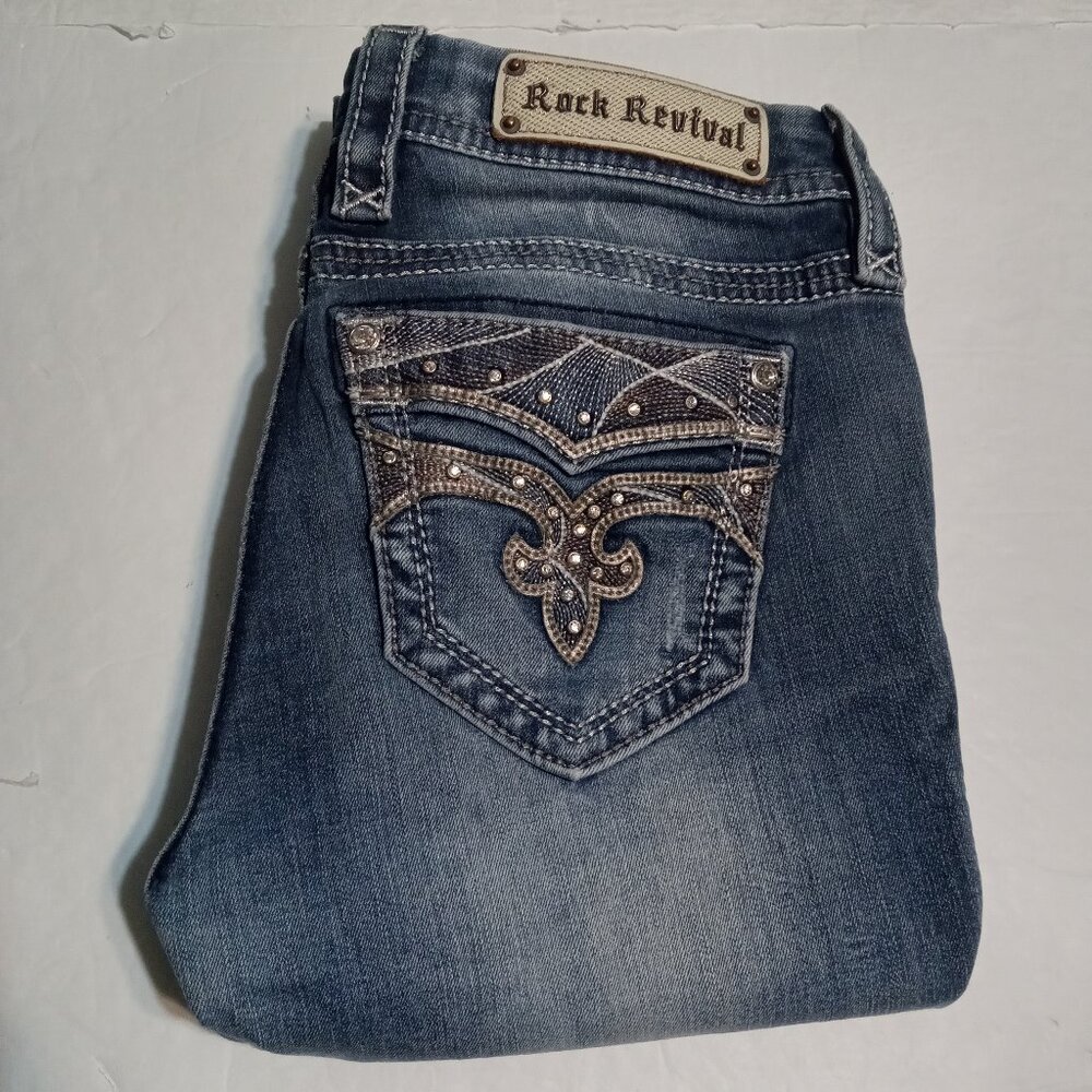 Rock Revival Women's Sapphire Mid Rise Boot Embellished Jeans 29 EP9188MB201B